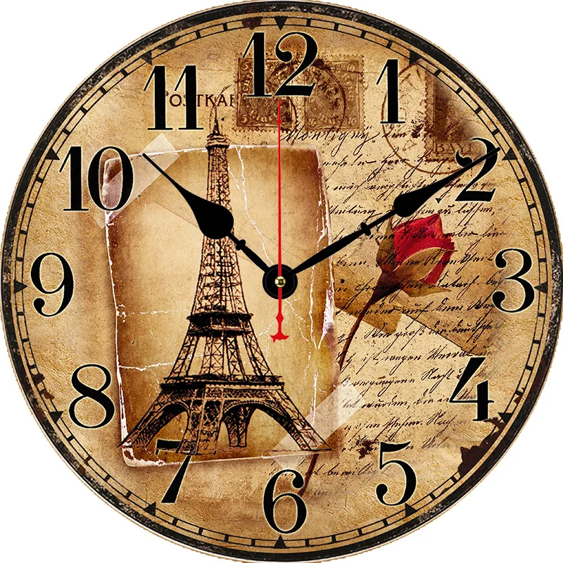 Large Retro Paris Eiffel Tower Round Wall Clock hlc293361r  