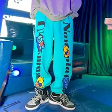 

Hip-hop Pants Men Oversized Sweatpants Cartoon Print Trousers Autumn Winter Plus Velvet Pant All-match Casual Pants Male Bottoms