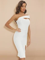 One Shoulder Hollow Out Split Midi Dress HLBANDAGE One Shoulder Hollow Out Split Dress