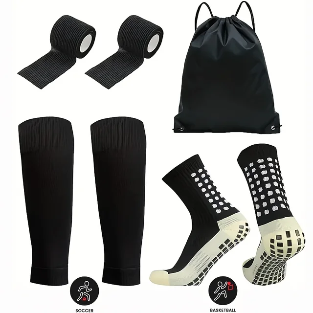 Ensemble d'équipement de football 4 pièces, chaussettes antidérapantes, couvre-chaussettes, sac, bandage 1