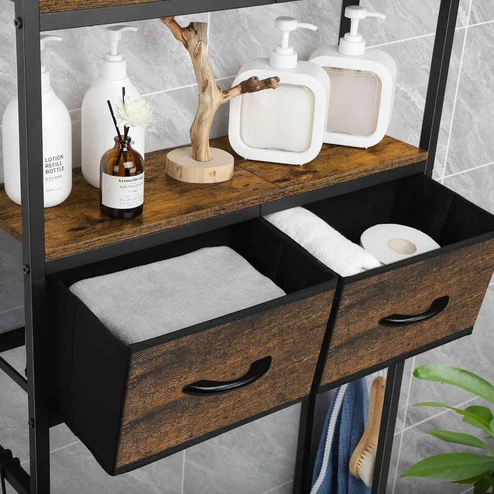 Over The Toilet Storage Cabinet with Fabric Drawers Bathroom Storage Over Toilet Fit Most Toilets, Rustic Brown 3