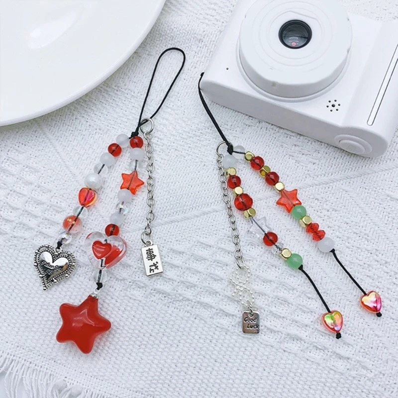 

Colorful Star Keychain Lanyard String Handmade Beaded Pendant Straps for Phone D5QB