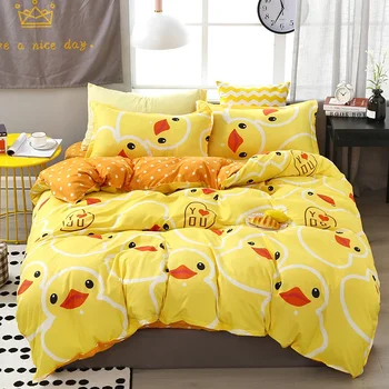Cartoon Duck Duvet Cover Twin Queen Size, Cute Farmhouse Livestock Yellow Duck Bedding Set for Kids Boy Bedroom Decor 3/4pcs Set