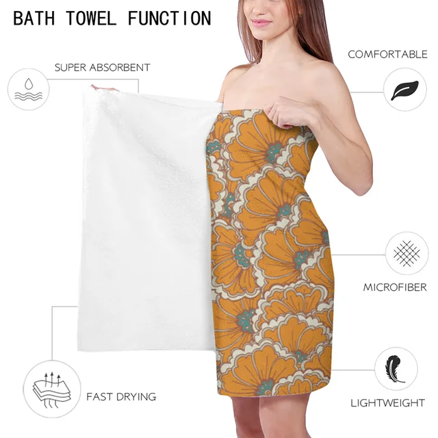 Narancssárga Virágnövény Modern Háztartási Fürdő Törülköző Gyors Száraz Fitnesz Spa Stílusos Mikroszálas Strand - Image 3