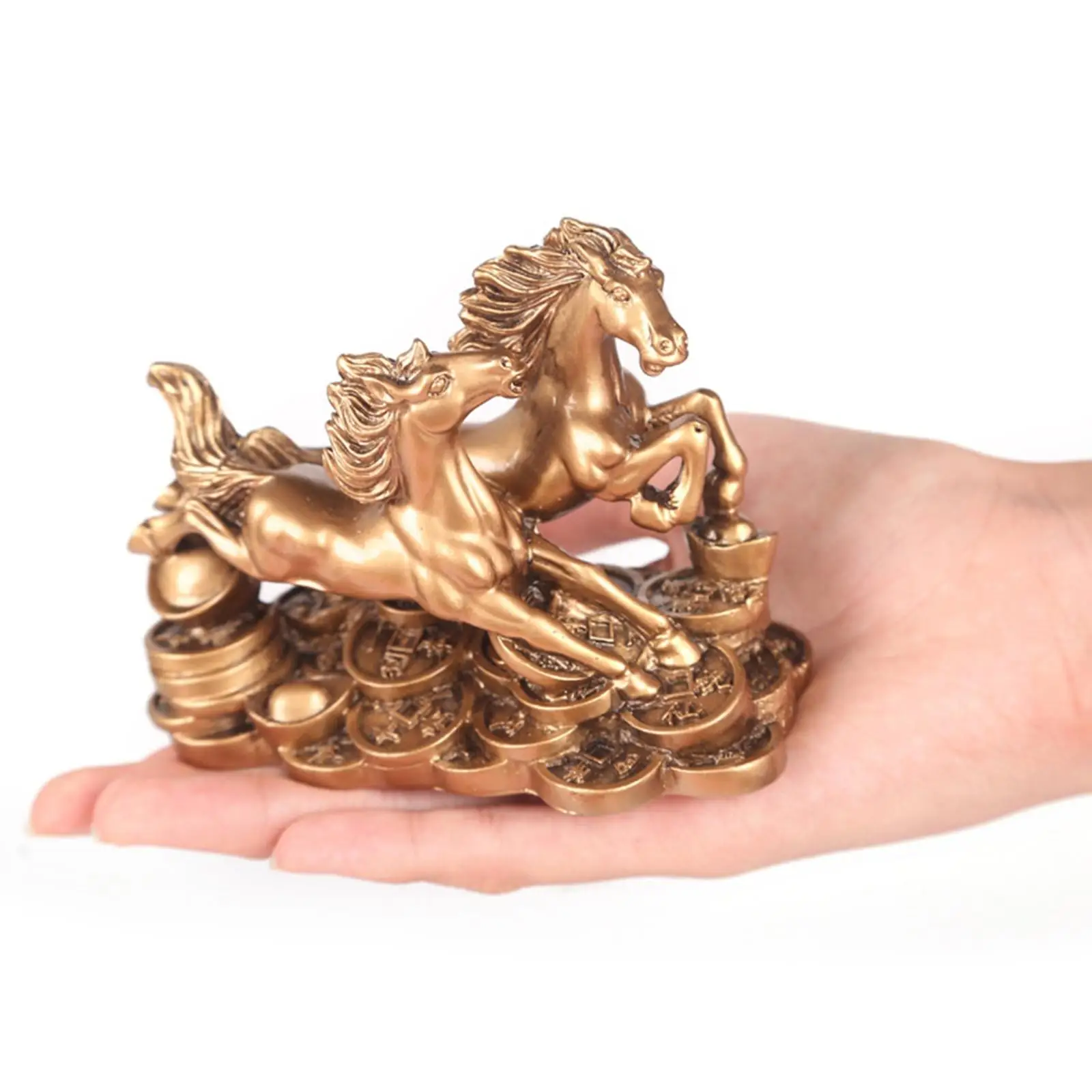 Resin Running Two Horses Statues Animals Figurine for Tabletop Indoor Home