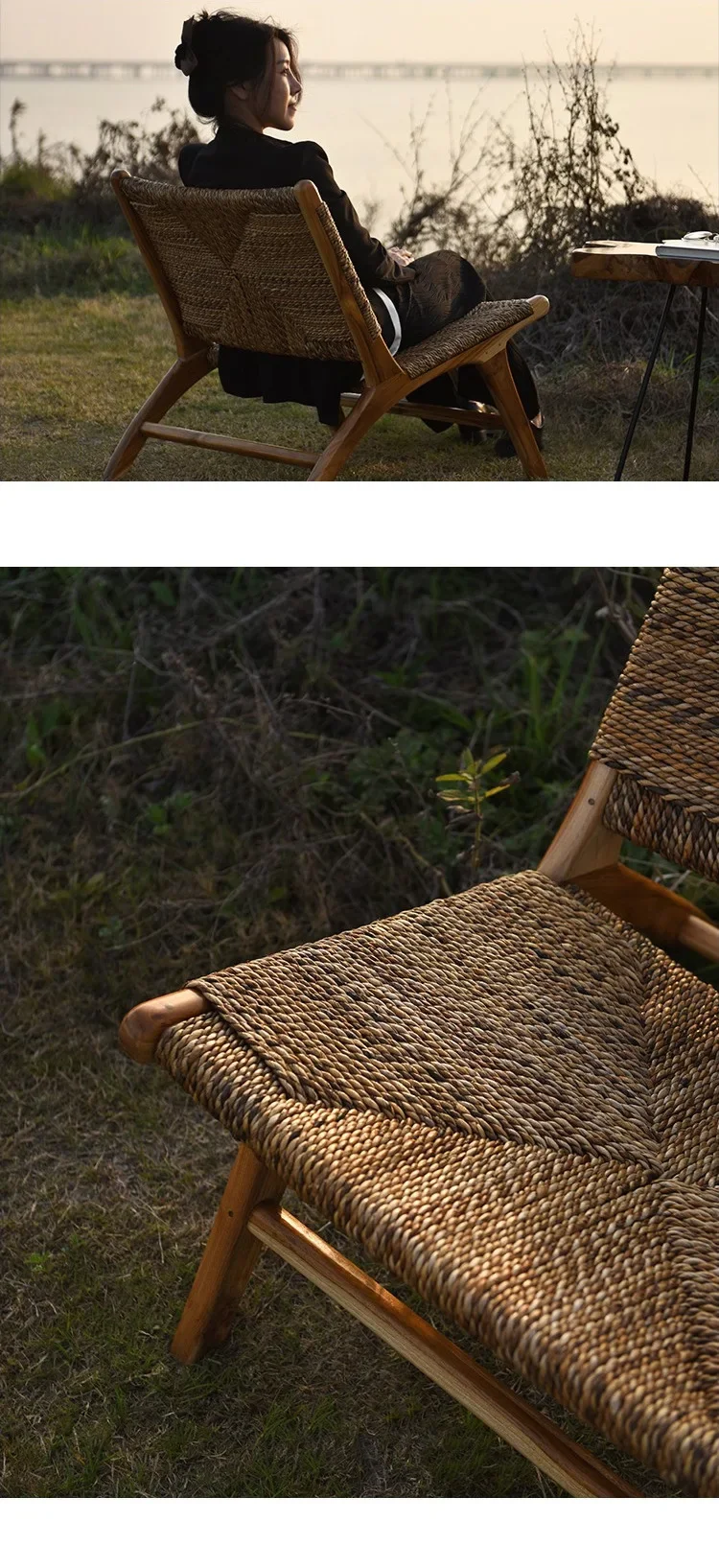 Retro Rattan Single Sofa Chair Modern Leisure Solid Wood Backrest Balcony B&B Log Wabi-sabi Style Living Room Leisure Chair 2024