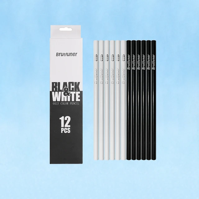 Brutfuner 12/48/120/160/260 Professional Oil Colored Pencils Wood Watercolor Pencils Drawing Pencil Set For School Art Supplies 12 white black
