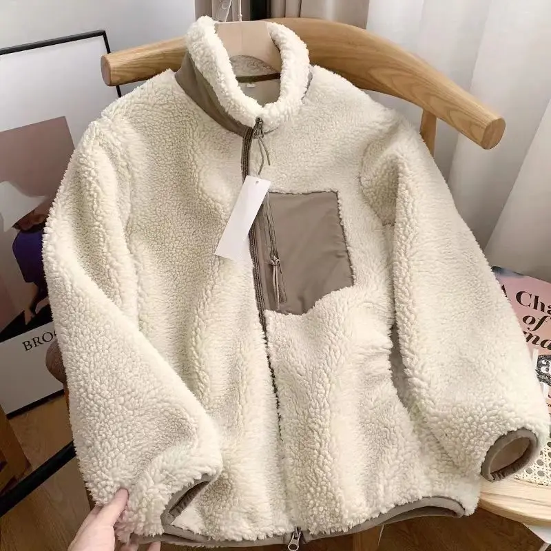 

Deeptown Women Fleece Winter Jackets Women Vintage Lamb Wool Outwears Casual Japanese Style Warm Jackets Oversized Zipper Coats