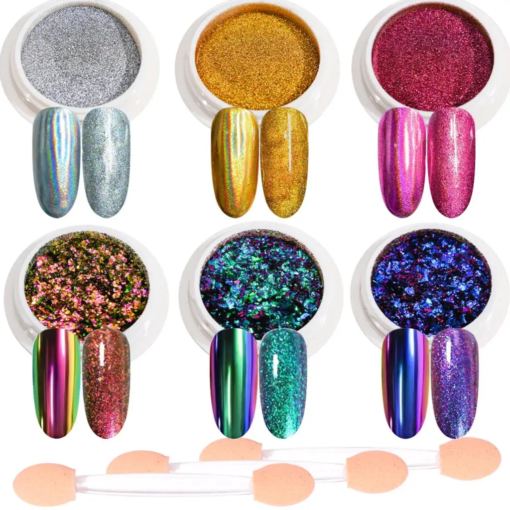 1Set Olografico Chameleon Chrome Nail Glitter Shiny Mermaid Opal Powder Fine Pigment Dust Diy Nail Supplie Mirror Aurora Powder