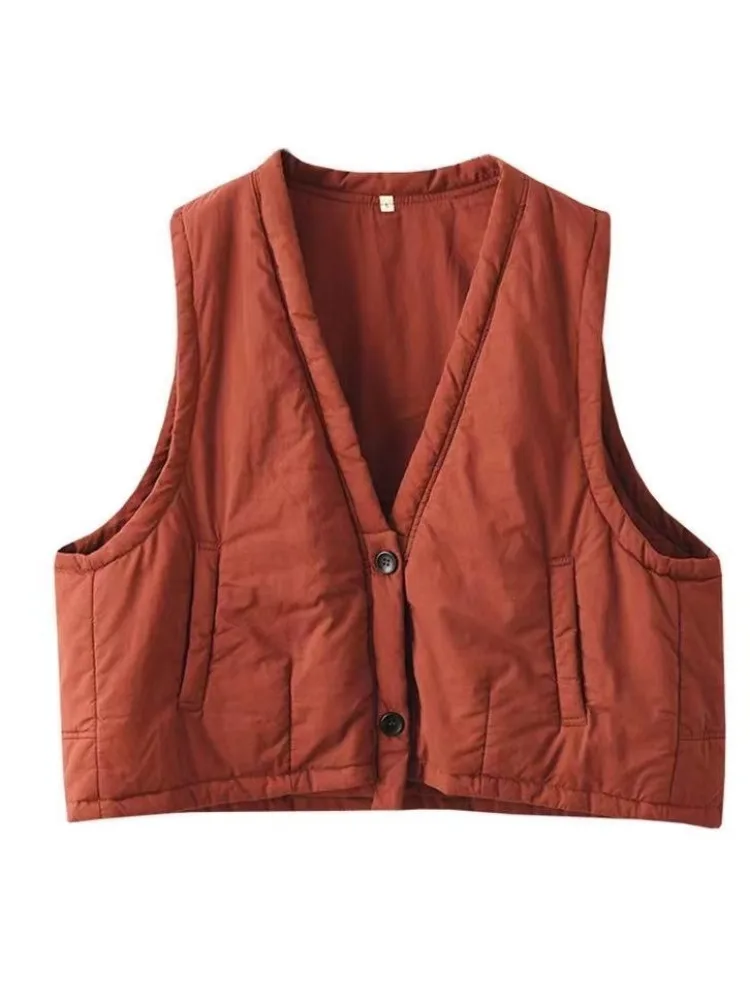 Women's V-ne Cotton Linen Vest ort Svel Jaet National Sle Button ket Pure Color Commute Winter Faion