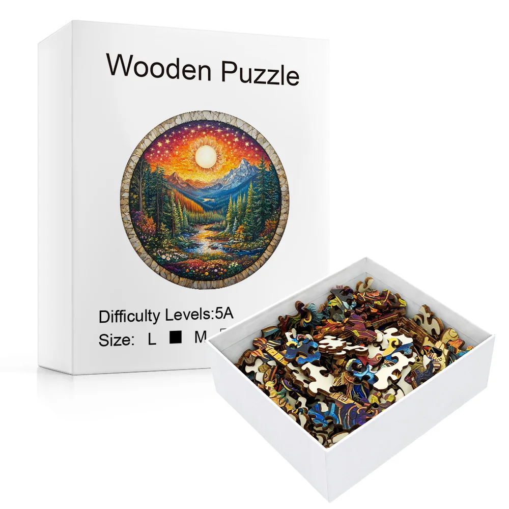 Wooden Puzzle for Adults-3D Sunset Forest Wooden Puzzle Unique Shape Advanced Animal Jigsaw for Adults and Kids,Best Gift