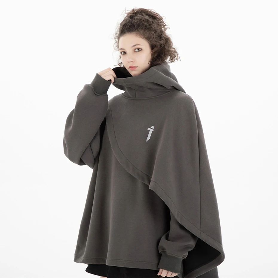 Dark gray deatchable hooded cape（マント） ARENS Fashion Cloak Hoodies Men Techwear Streetwear Hoodie