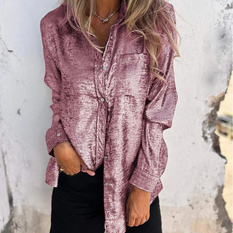 

Fashion Lapel Long Sleeve Tops Blouse Women Casual Single Breasted Velvet Shirts New Elegant Solid Color Commute Loose Top Blusa