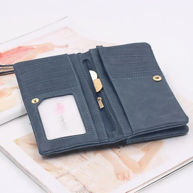 Large Capacity Women's Dull Polish Leather Wallet Double Zipper Clutch Wristlet Purse Phone Coin Card Holder Multi-pocket Wallet 4