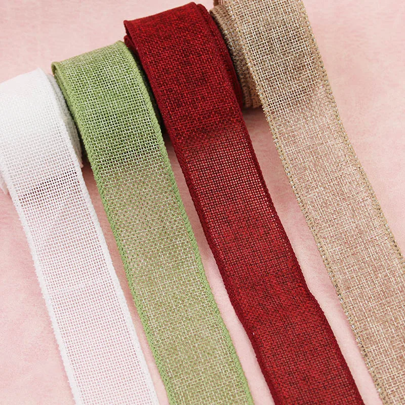 5-meter/roll 40mm handmade woven hollow linen ribbon iron wire edge ribbon DIY holiday decoration gift box packaging zip tie lac