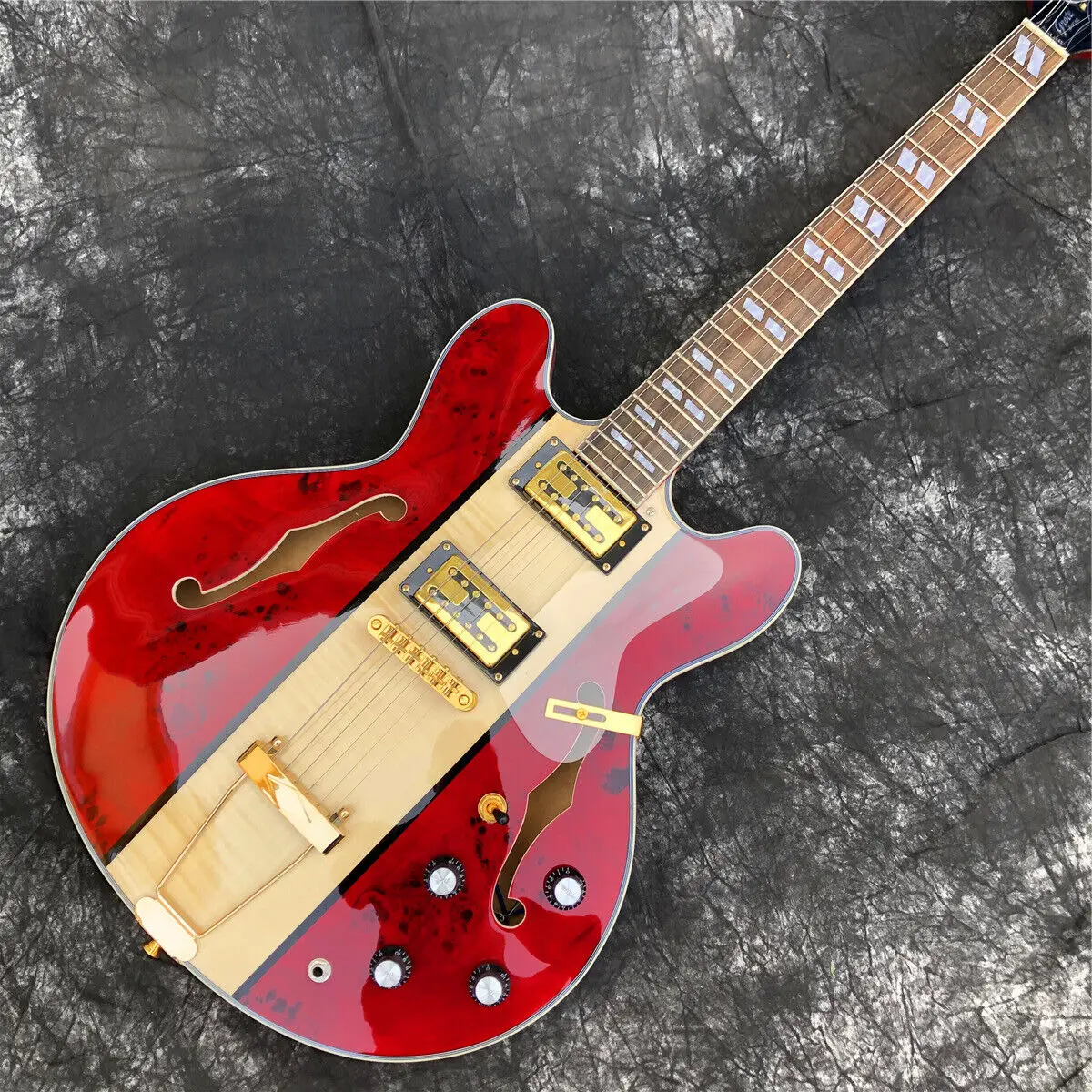 

Grote Red Gloss finish Semi Hollow Archtop Jazz Electric Guitar Gold Hardwares