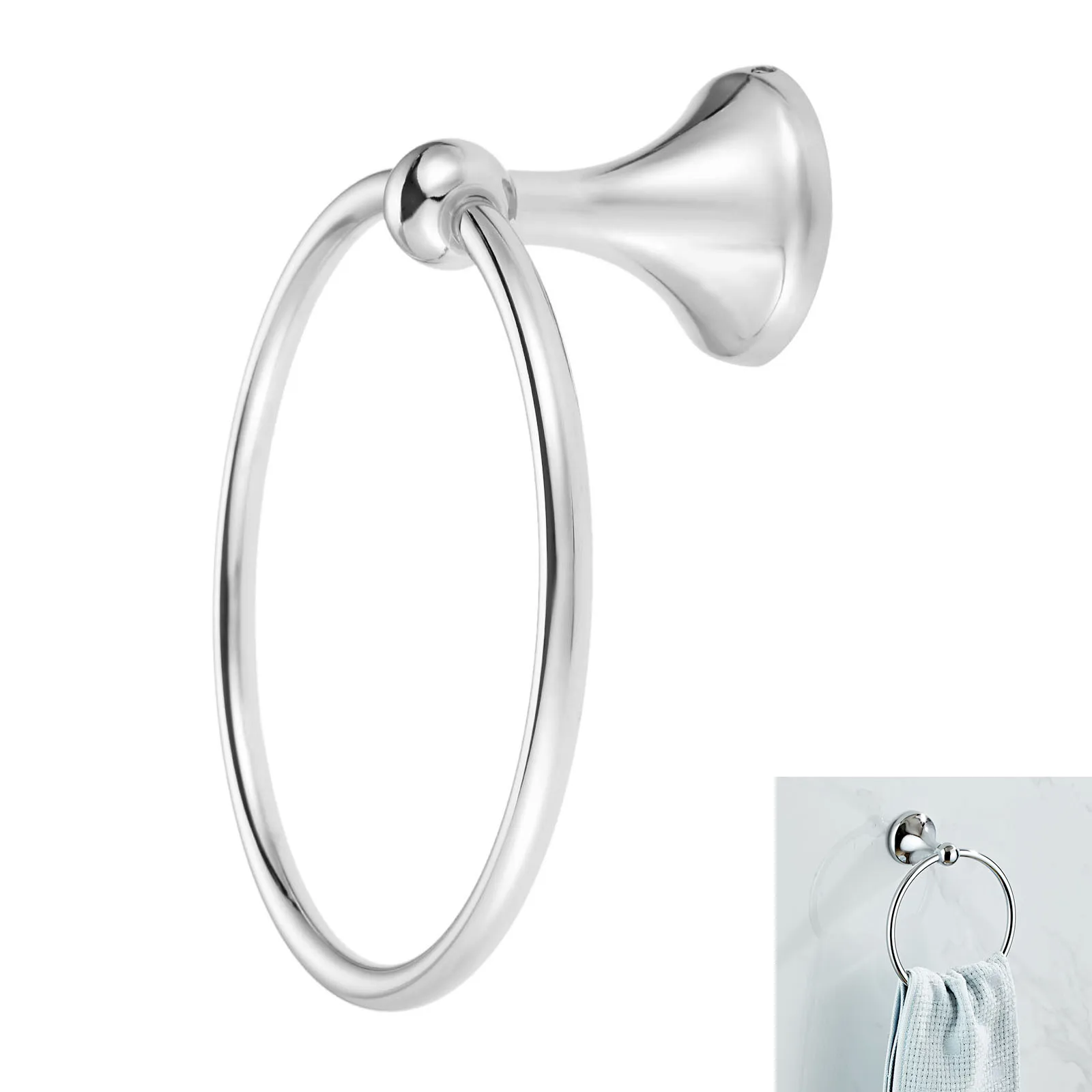 Towel Ring Round Hand Holder Wall Mounted Rack Stainless Steel Polished Chrome Modern Minimalism Bathroom Kitchen Home Bar Decor