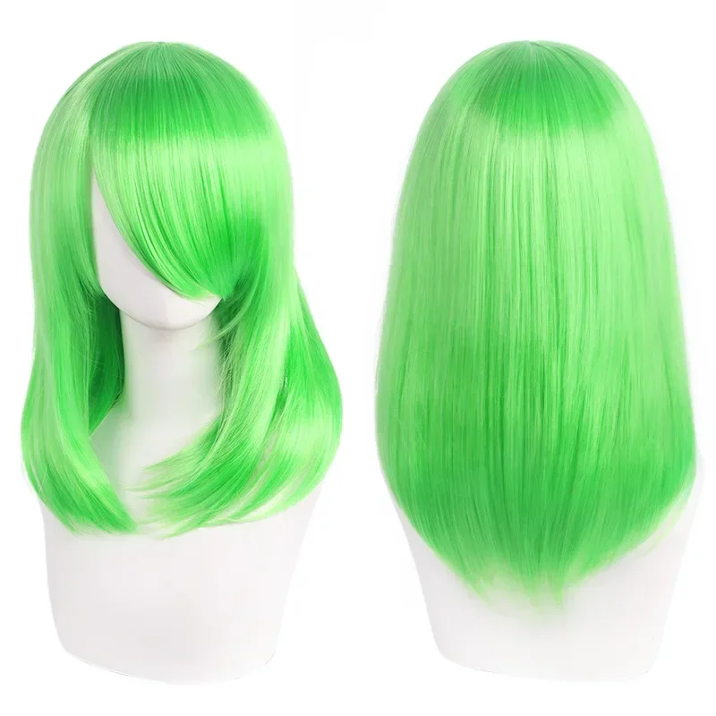 Neue 45cm Mittellange Anime Cosplay Perücke mit Pony in Blond, Schwarz, Weiß, Rot, Pink, Grün, Braun, Gold, Blau, Hitzebeständige Synthetische Haarperücken – Detail 30