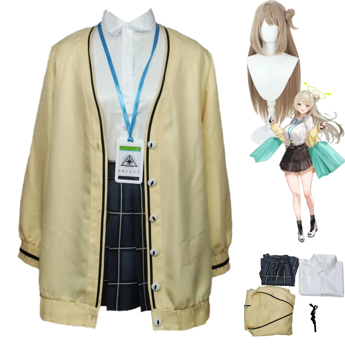 

Anime Game Blue Archive Izayoi Nonomi Cosplay Costume Wig Yellow Coat JK Uniform Plaid Skirt Woman Kawaii Carnival Party Suit