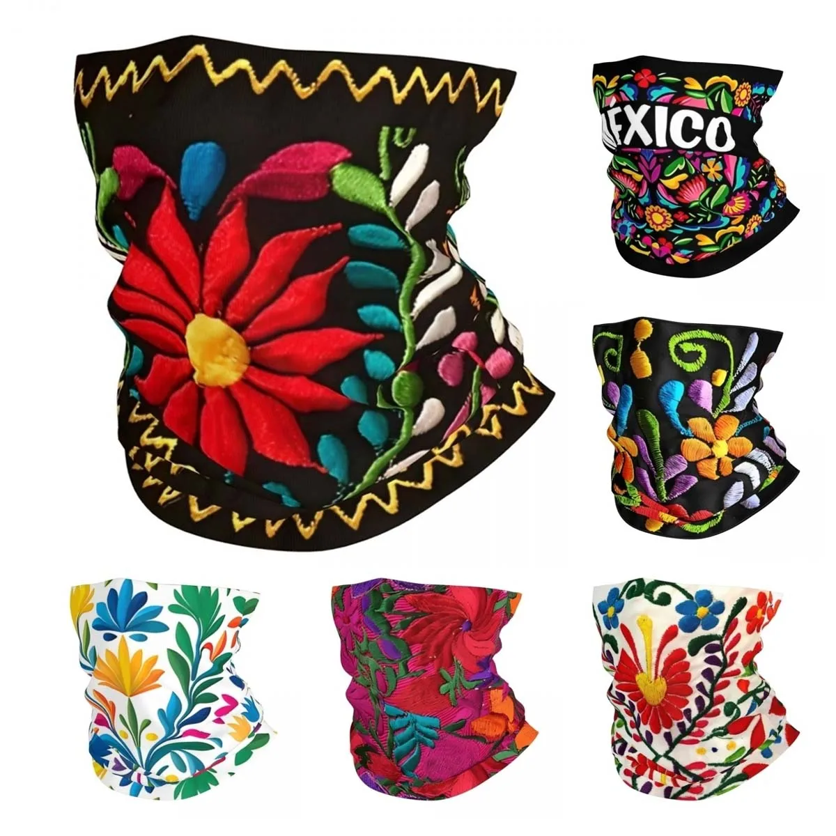 Mexico Mexican Embroidered Flower Bandana Neck Cover Print Colorful Balaclavas Wrap Scarf Cycling Outdoor Sports Men Women Adult