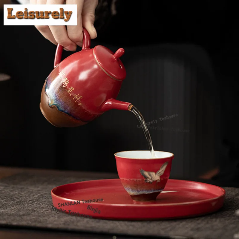 Forbidden City Red Crane Auspicious Tea Set Complete Set Luxury Tea Ceremony Set Teapot And Tea Cup Set For Tea Ornaments Craft