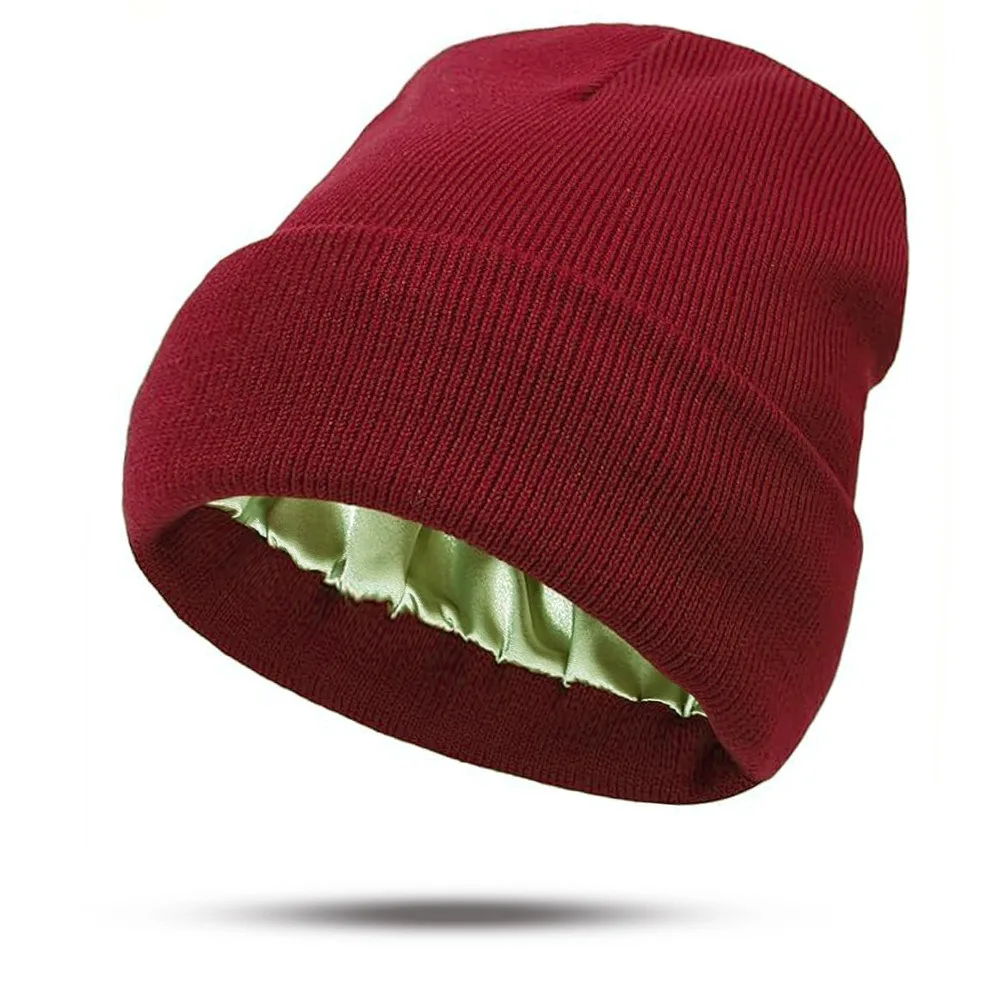 Women's Hats for Autumn&Winter-Comfortable Stylish Versatile Warm-Keeping Hairstyle-Protecting Knitted Satin Woolen Hats - 3