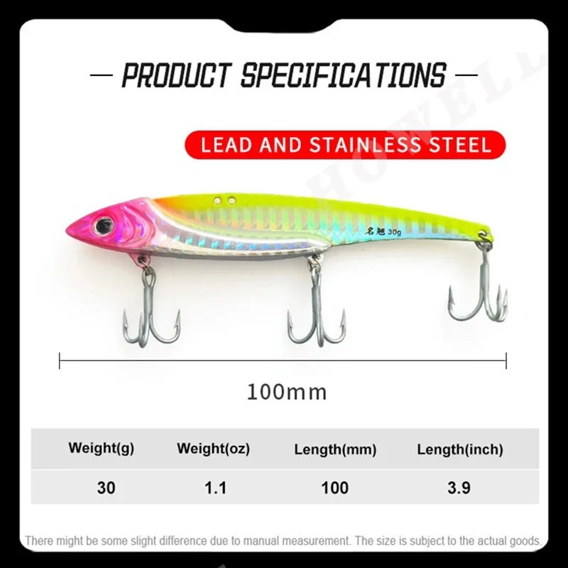 Vibration Fishing Lure 30g 100mm Sinking JP Blade VIB Long Cast Treble Hooks Spoon Jigpara Slow Major Craft Fishing Tackle