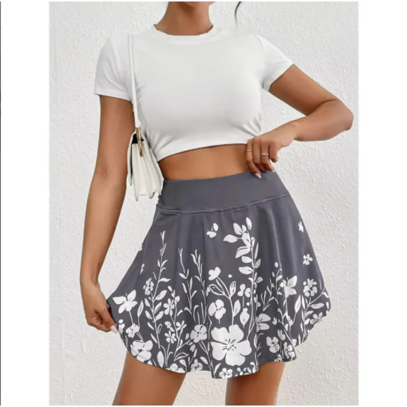 Women's Floral Print Skort High Waist Built-in Shorts with Pockets Casual Beach Vacation Athletic Skirt 5