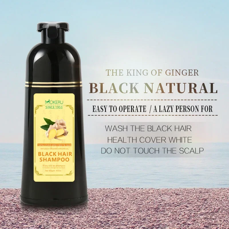 1pc  Ginger shampoo Herbal Non Allergic Natural Fast Blacking Gray Hair Dye Black Shampoo  For White  Coloring 500ml