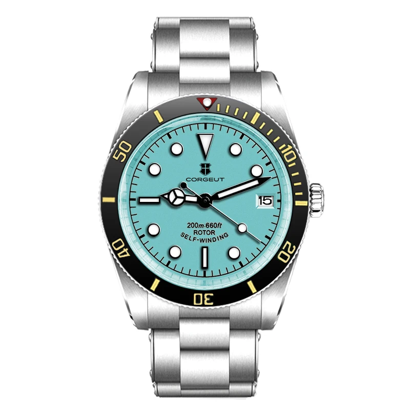 

39mm Corgeut Sterile Steel NH35A Skyblue Dial Men Watch Sapphire Crystal Ceramics Bezel Automatic Wristwatch Relógio