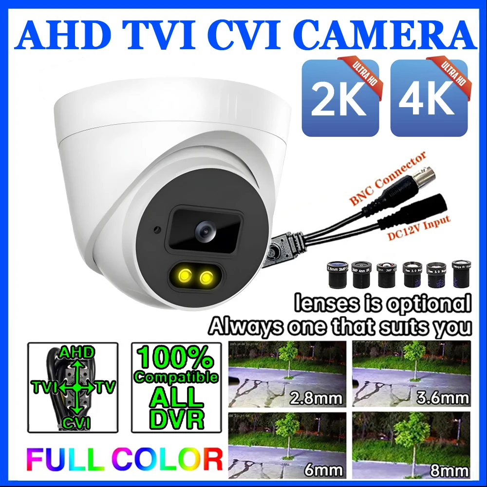 CVBS/TVI/CVI 4in1 AHD ドームカメラ 4K HD 1080P 5MP 4MP フルカラー発光アラート保護屋内セキュリティビデオプラグアンドプレイ