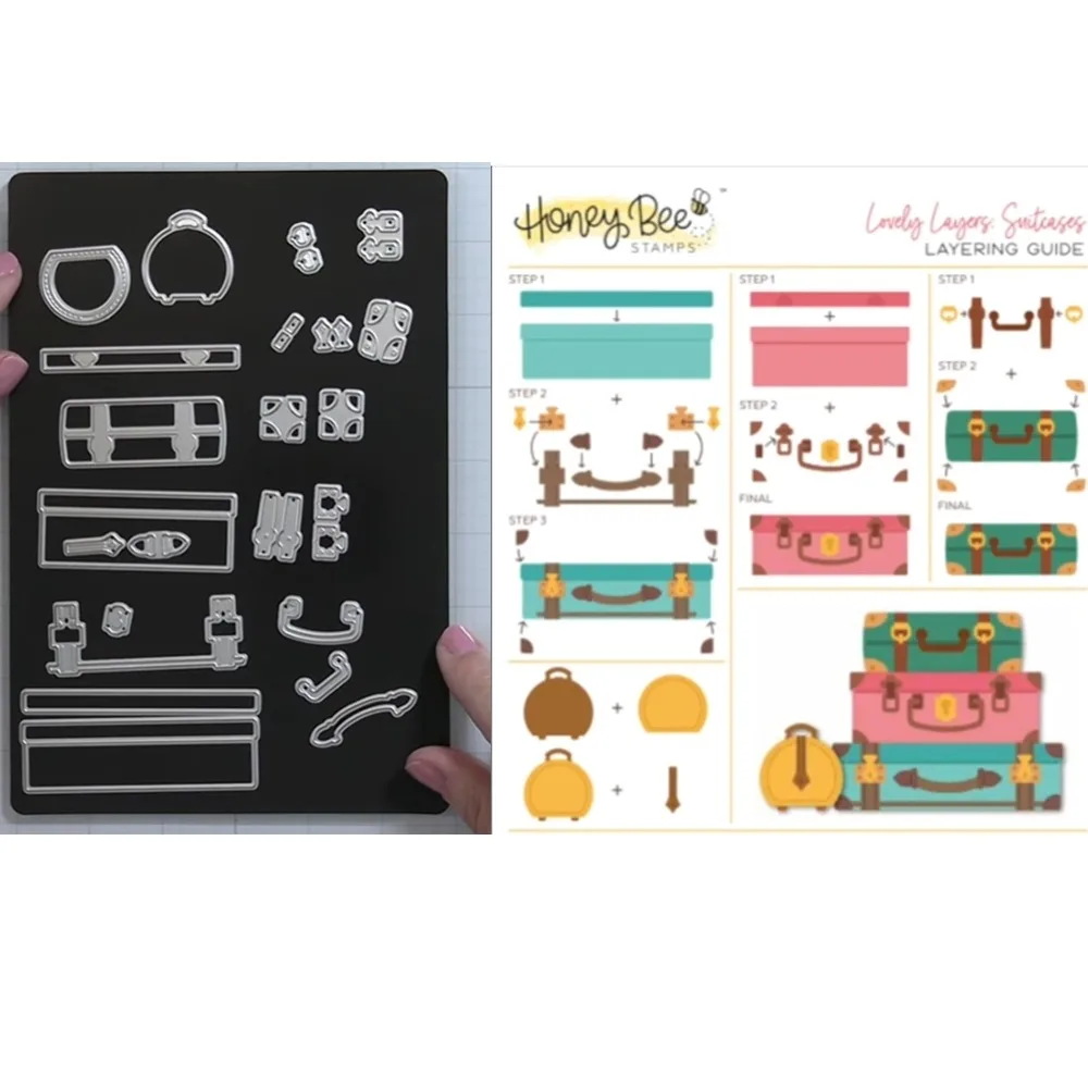 

Металлические Вырубные штампы в чемодане, зернистое украшение, шаблон для тиснения, сделай сам, поздравительная открытка ручной работы