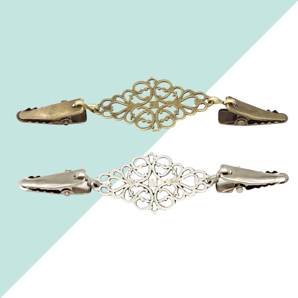 2개 레트로 합금 클립 튼튼한 플라스틱 이빨 걸림 없음 스웨터 숄 가디건 칼라 핀 드레스 액세서리 고대 청동 은색