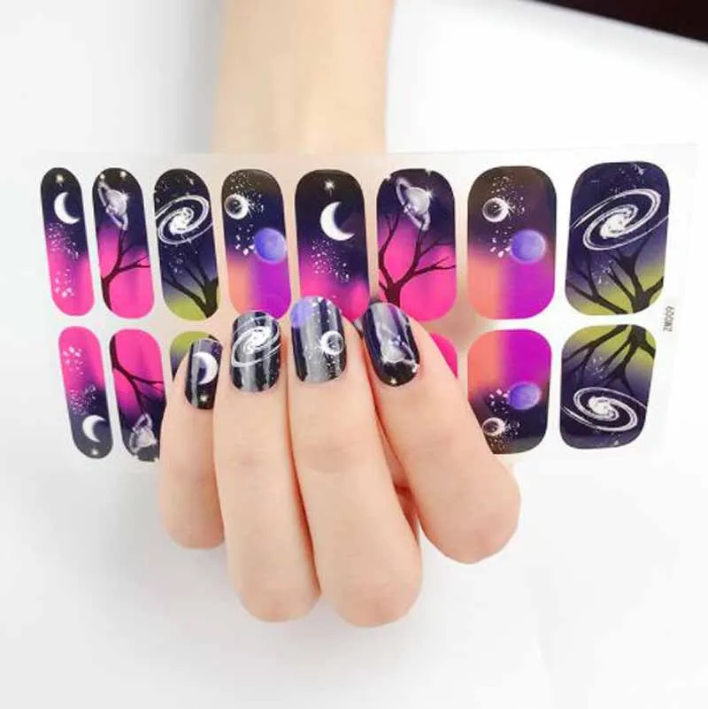 16TipsSheetNailArtStickerFullCoverSelfAdhesiveFakeNailWrap