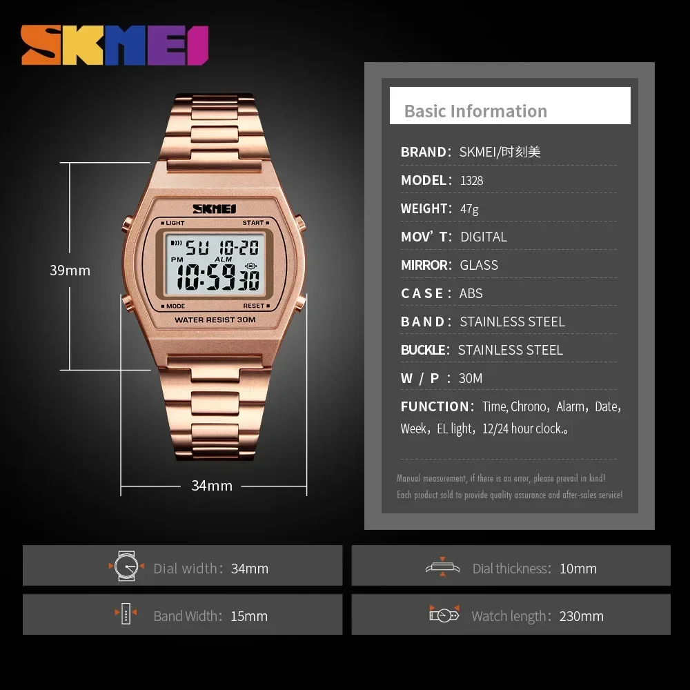 SKMEI 1328 Outdoor Sport Luxury Digital Wristwatch Alloy Strap Business Watches 12/24 hours Relogio Masculino Men Fashion Watch 6