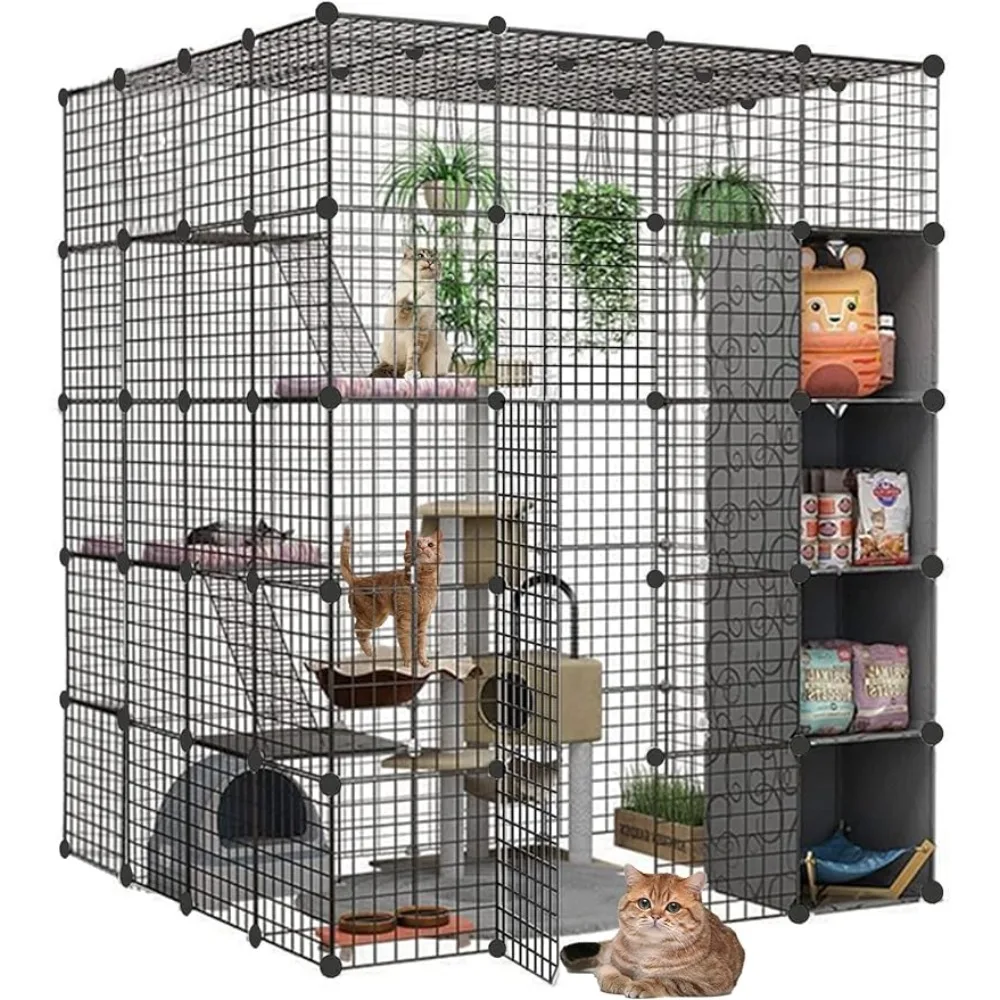 

Cat Cage Large DIY Indoor Pet Home Small Animal House Detachable Playpen With 3 Doors 5 Tiers for 1-5 Cat Trap Cages for Cats