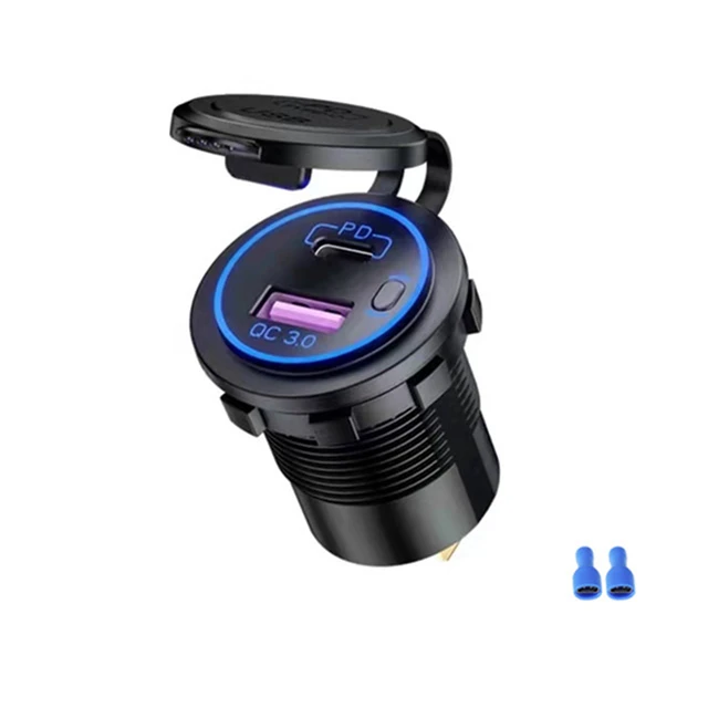 PPD Type C USB Car Charger Socket and QC 3.0 Quick Charger 12V/24V Car Power