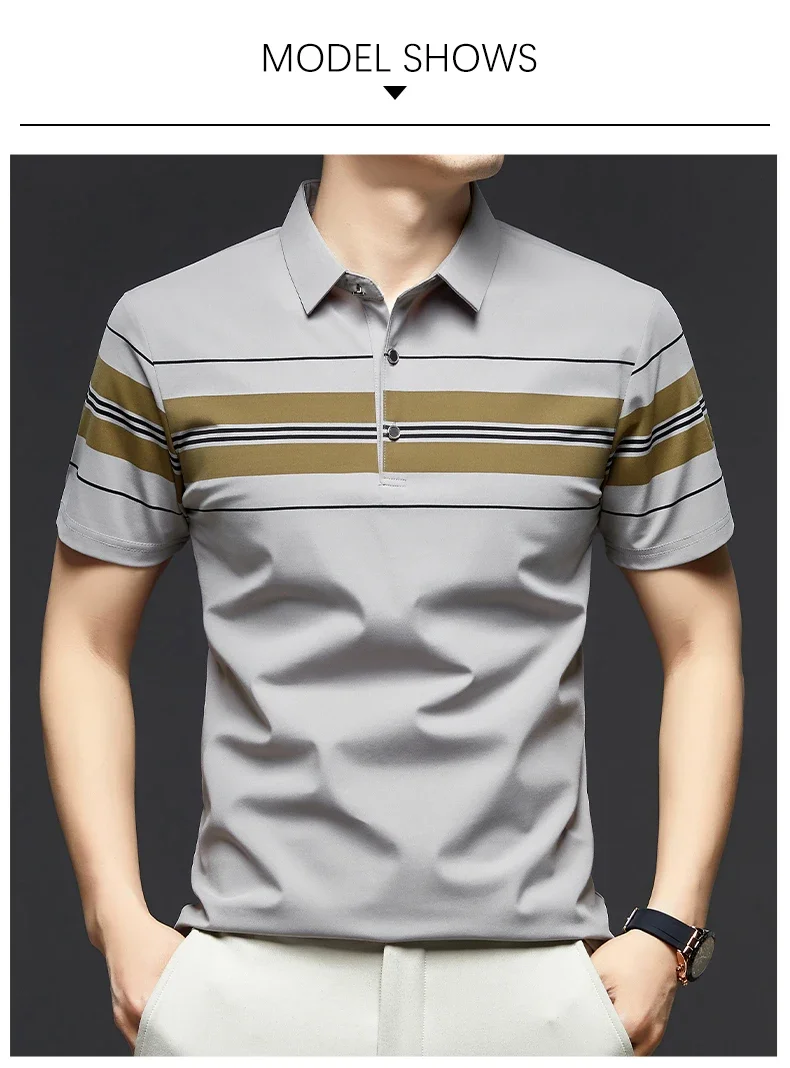 BROWON Brand 2025 Summer Men Polo Shirt Short Sleeve Lapel Collared Smart Casual Striped Office Polo Tops Tees for Men 16 S17b0be74804f41b59f474644111c9e75d