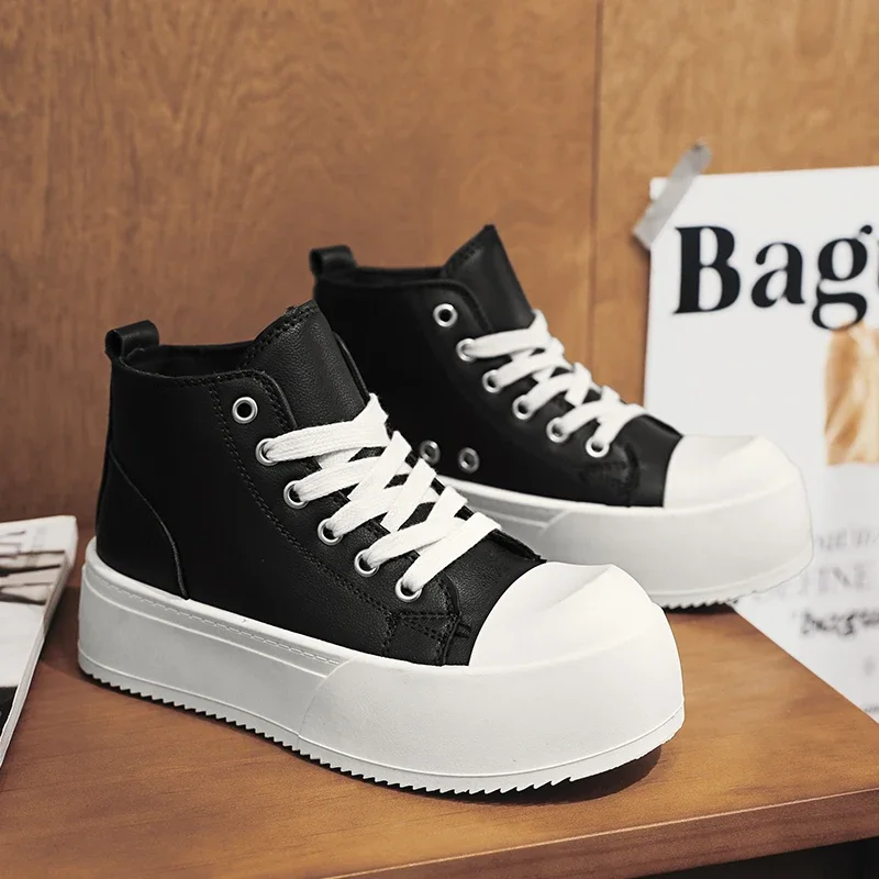 2025 New Men's Sneakers High Top Decked Shoes Thick Sole Increased Altitude Board Shoe Breathable Stylish Casual Trendy Shoes 3