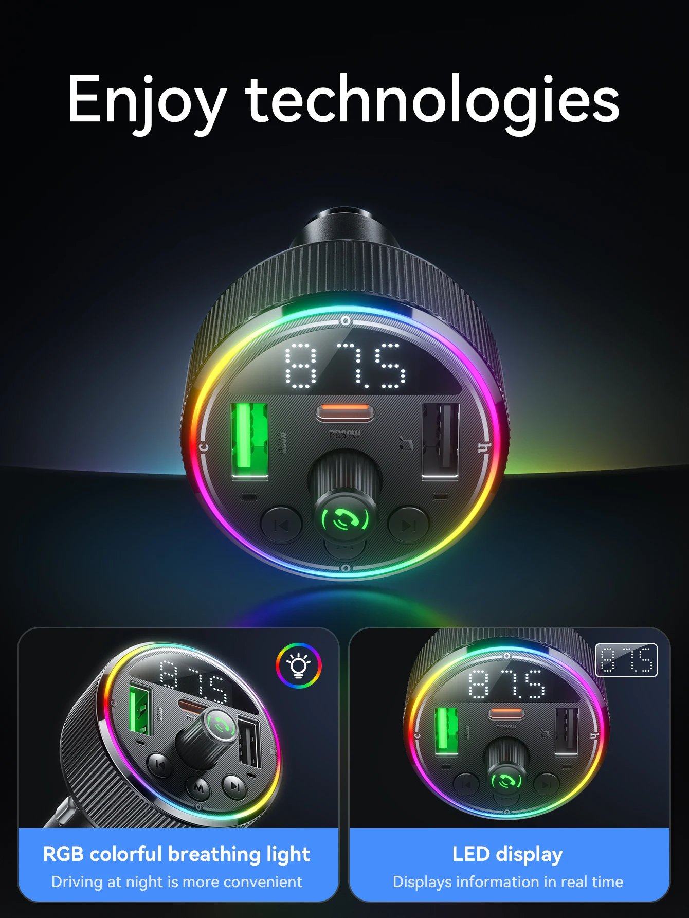 HOCO E82 48W Bluetooth 5.3 Car FM Transmitter with PD30W & QC3.0