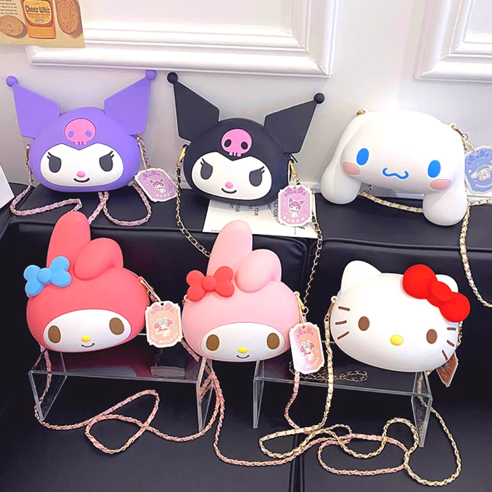 

Кавайная силиконовая сумка через плечо Sanrio Hello Kitty Cinnamoroll Kuromi аниме сумки через плечо Мультяшные сумки для хранения косметики