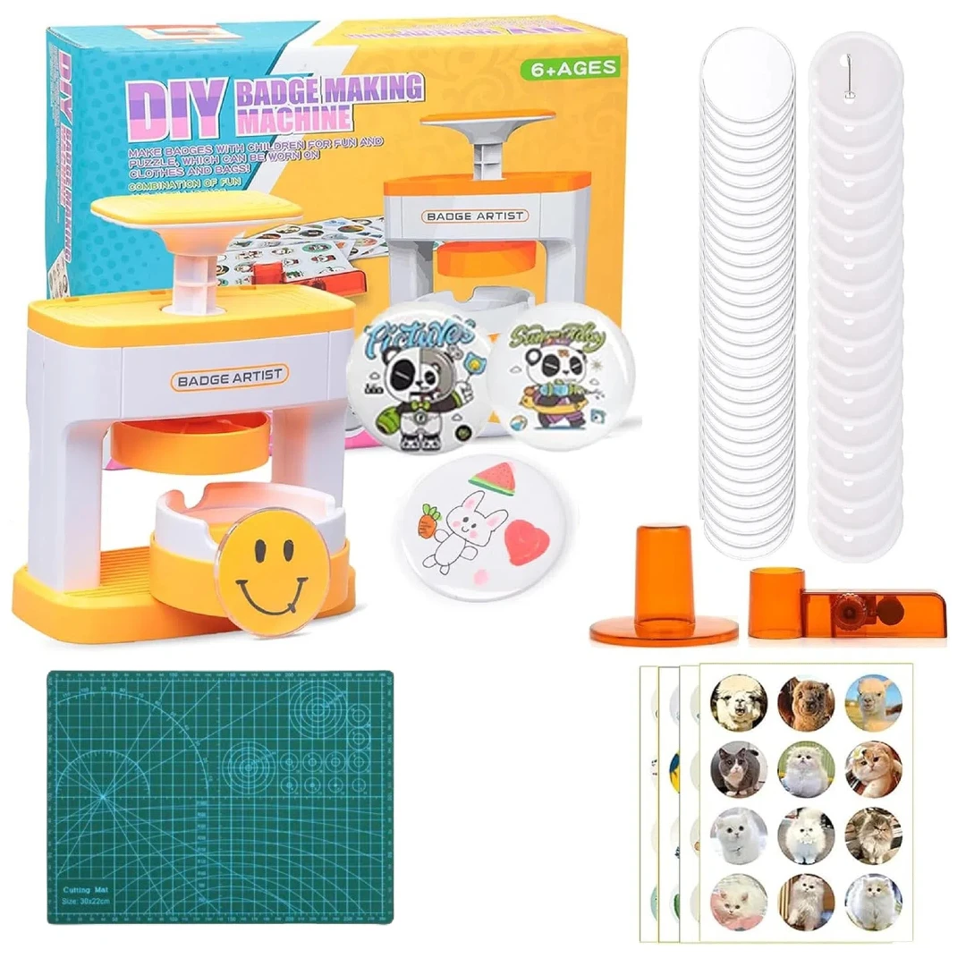 Badge Maker Simple Badge Maker Machine DIY Pin Maker Machine 48pcs Stickers and Button Making Supplies