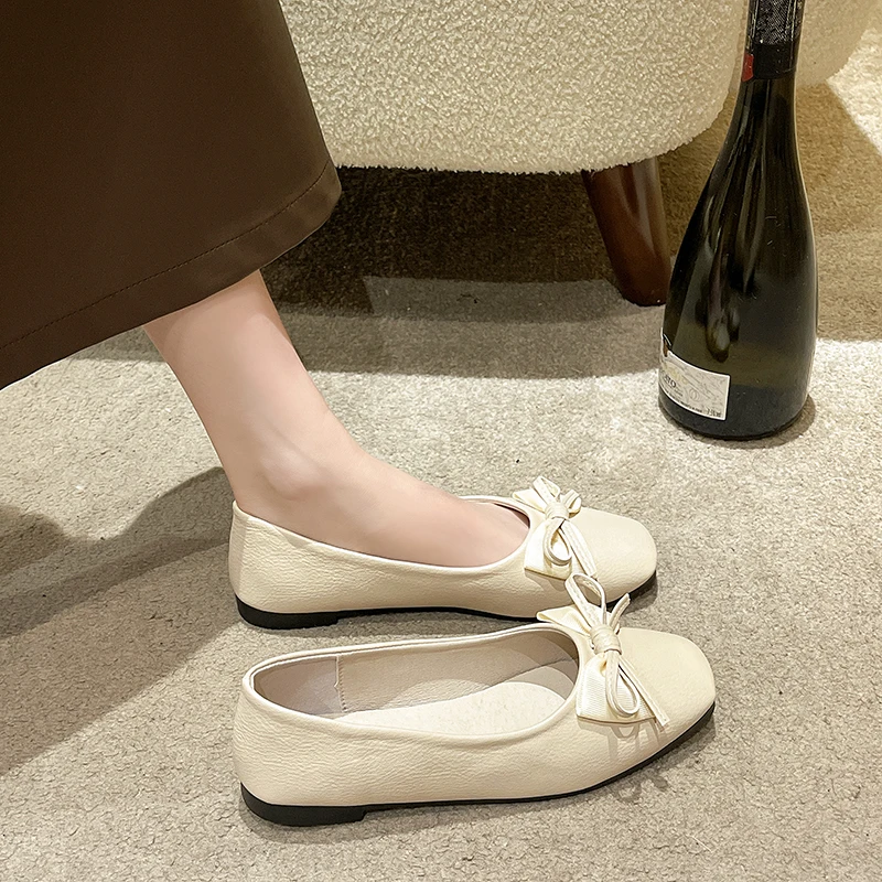 Aphixta 2024 Women Flats Shallow Loafers Bow Soft Walking Designer Shoes Comfort Retro Female Zapatillas Women's Flat Shoes