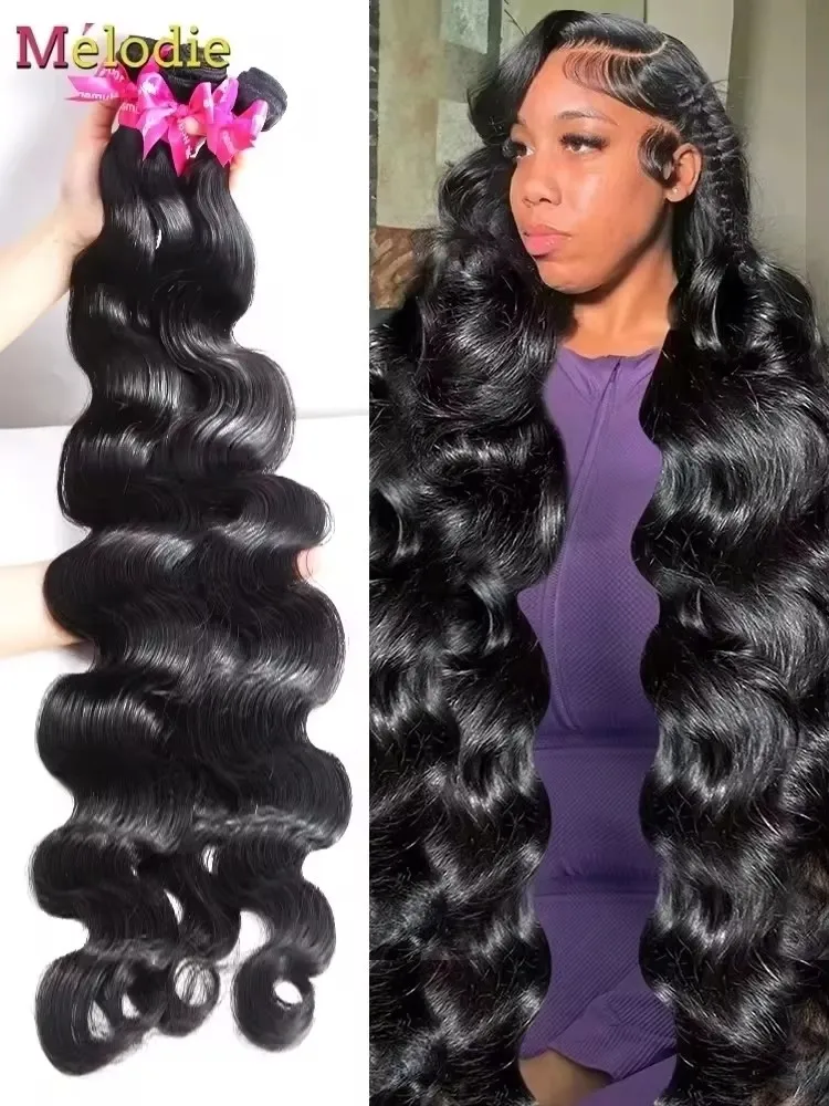 Human Hair Extensions MELODIE 30 32 40 Inch Body Wave 1 3 4 Bundles Brazilian Hair Water Wavy Weave For Women