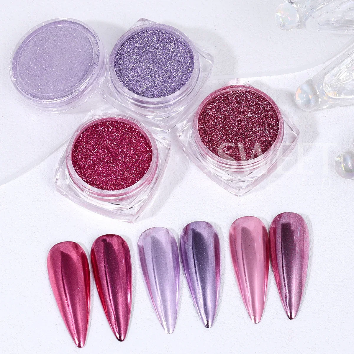 6pcs Magic Mirror Pink Series Nail Glitter Powder Metallic Chrome Pigment For Nail 3D Punk Rubbing Dust DIY Flash Manicure Decor