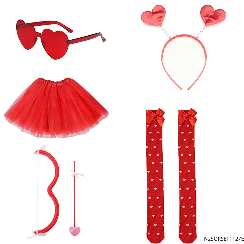 Cupid-Inspired Valentine’s Costume Accessories: Heart Sunglasses, Tutu & Bow Stockings – Perfect Romantic Festive Outfit Accents