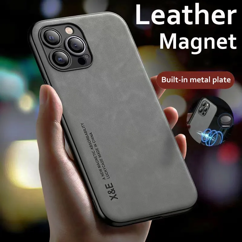 Premium Magnetic Leather Phone Case with MagSafe and Car Holder Compatibility
