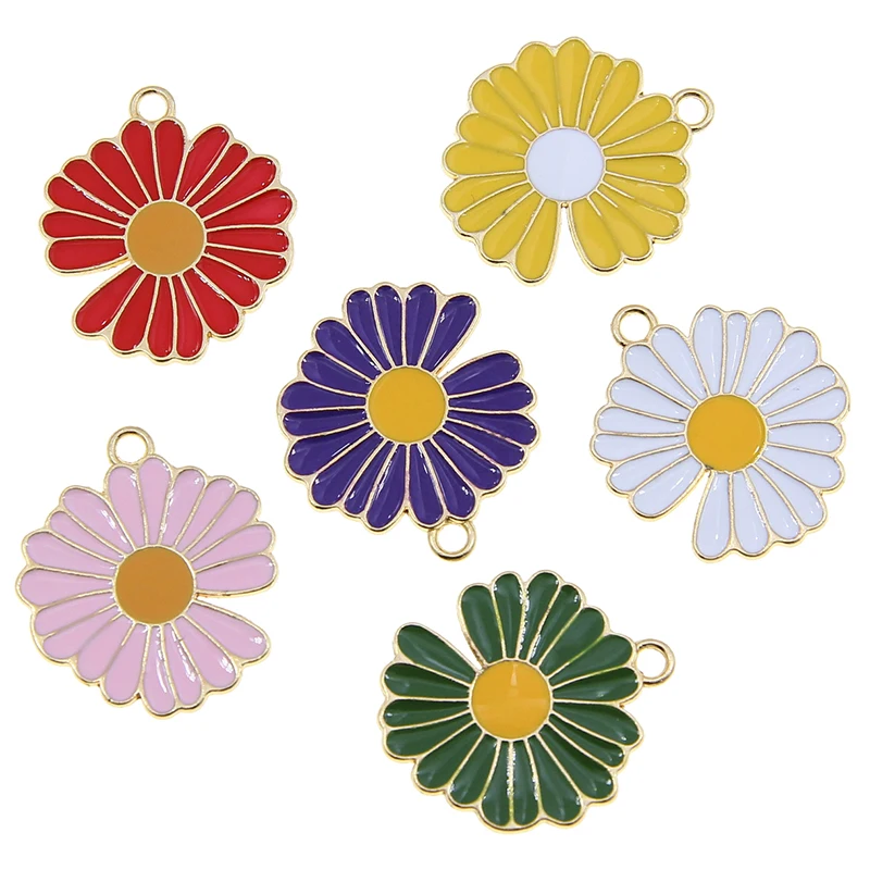 50Pcs 24*28Flower Charms Alloy Enamel Pendants Charms for Jewelry Making Earrings Necklace Key Chains Jewelry Accessories