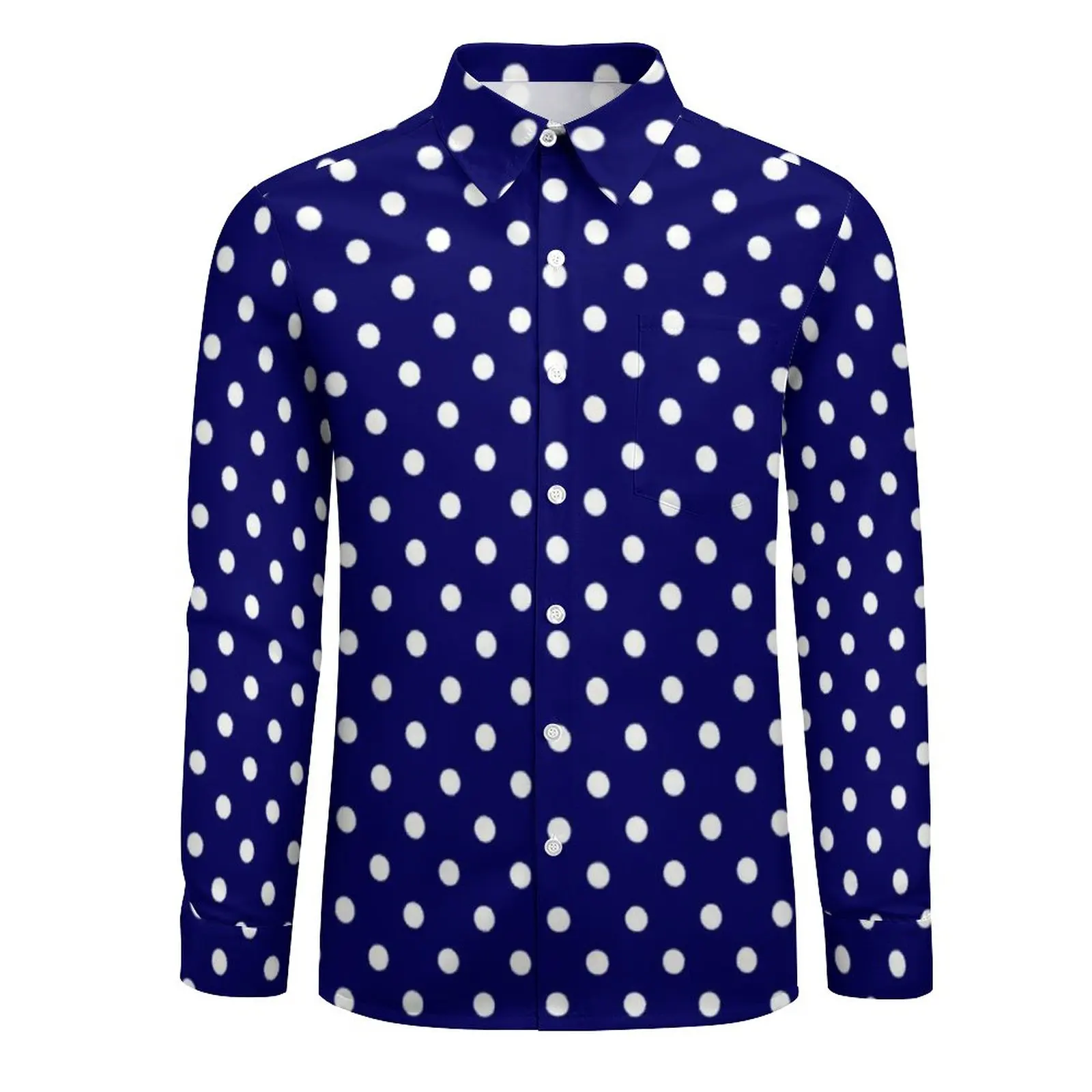 Blue Polka Dots Shirt Autumn Vintage Polka Dot Casual Shirts Men Cool Blouses Long Sleeve Graphic Y2K Tops Plus Size