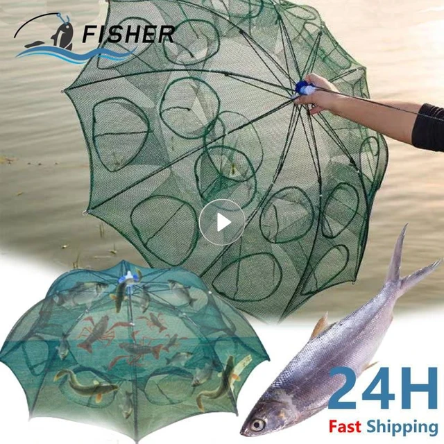 Portable Automatic Folding Umbrella Trap Type Fishing Net Shrimp Cage Crab  Fish Trap Cast Net 4/6/8/10/16 Holes Shrimp Cage Trap - AliExpress